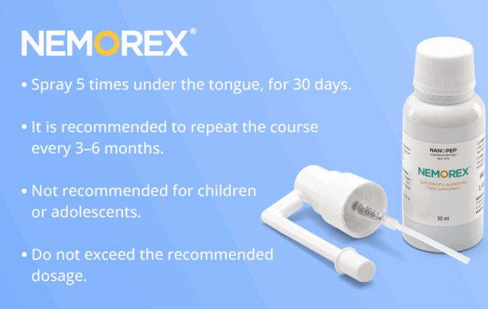Nanopep NEMOREX premium peptide bioregulator sublingual spray 30 ml peptide bioregulator bottle Nanopep NEMOREX